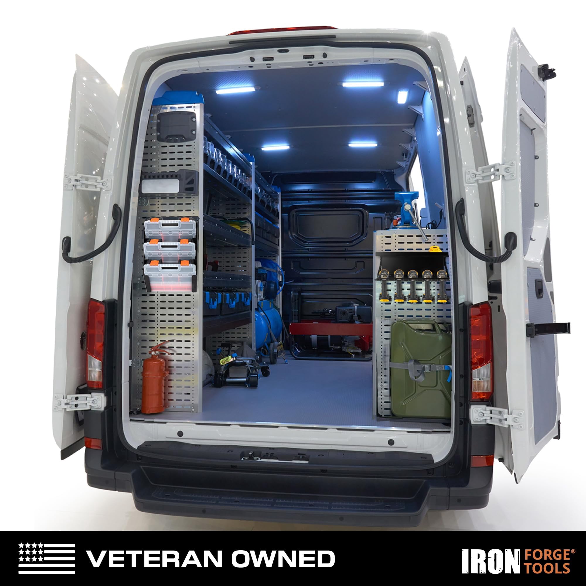Iron Forge Tools Metal Power Tool Organizer Wall Mount - 5 Drill Holder Cordless Powertool Dock, Enclosed Utility Trailer & Garage with Locking Rack