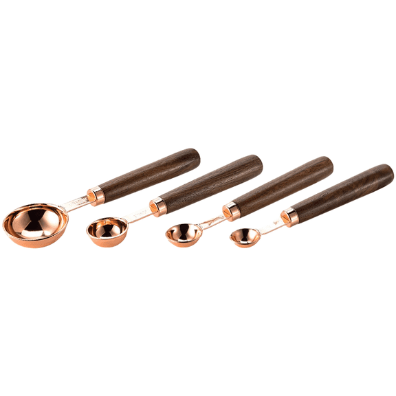 Acacia Wood Handle Stainless Steel Gold Plated Measuring Cup Spoon Set 8 Piece