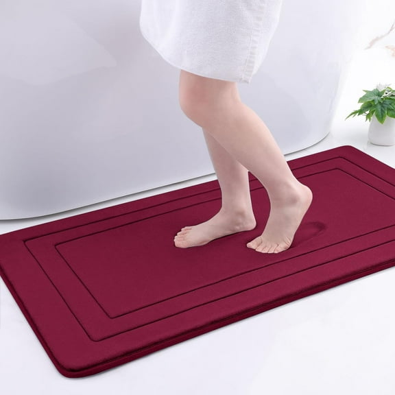Osmanthus Memory Foam Bathroom Rug Mat 44x24, Ultra Soft and Absorbent Bath Mat, Machine Wash Dry, Comfortable Bath Rug Carpet for Bathroom Floor, Tub and Shower, Burgundy