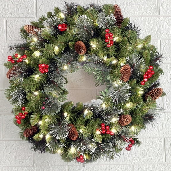 BINGTAOHU 18 Inch Norfolk Pine Wreath with Bells & Blue Navy Bow Ribbon Christmas Wreaths for Front Door Christmas Door Wreath Christmas Table Decorations Artificial Cedar Wreath for Home Outdoor