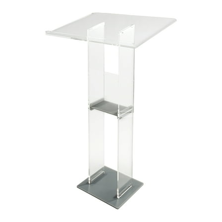 Wildnix Clear Acrylic Desktop Podium Stand with Extra Storage for Phones and Pens, Modern Presentation Stand for Conference and Lecture Use