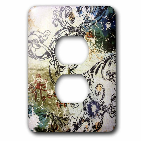3dRose, Painted Navy Blue Aqua Scroll Pattern, 2 plug outlet cover