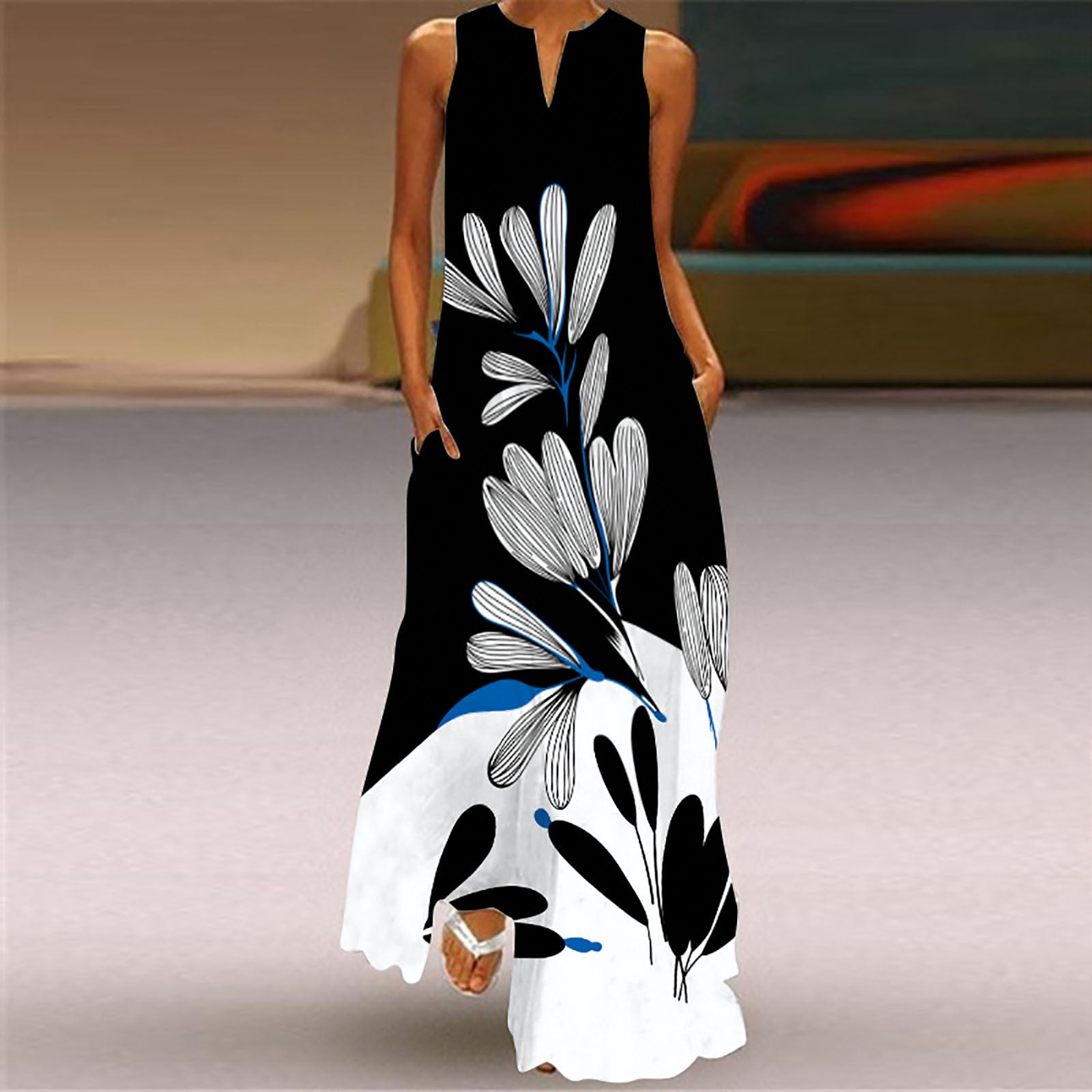 Robe Maxi Bohème Sans Manches Imprimé Floral - Polyester - Pour Femme - Neuve Avec étiquettes