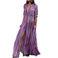thumbnail image 2 of Awdenio Dresses for Women Plus Size Women Half Sleeve Striped Multicolor Loose Button Bohe Beach Long Robe Dress, 2 of 6