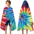 thumbnail image 3 of Colorful Rainbow Tie Dye Spiral Pattern Hooded Bath Towel，60"x35" for Ages 3 To 12 Kids, Quick Dry Lightweight Soft Microfiber Hood Beach Towel Cover Up for Kids, 3 of 7