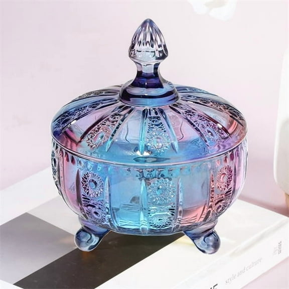 LWXPAIYY Colored Multicolor Glass Candy Dish with Lid,Small Rainbow Covered Decorative Vintage Candy Jar with Lid,Colorful Embossed Candy Dishes Bowl with Lids(Color)