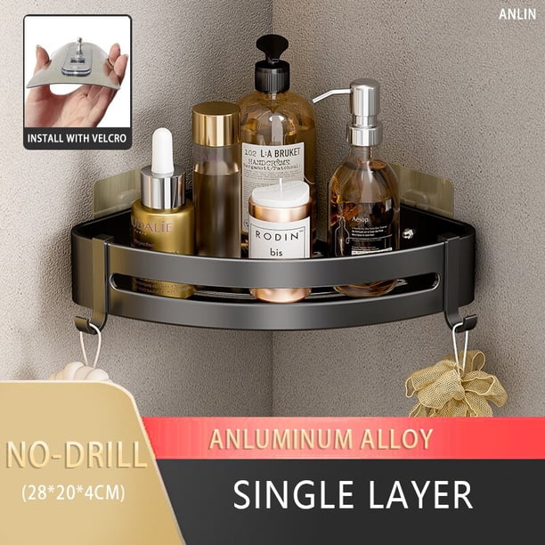 Estante de baño sin taladro, estante de esquina de ducha, botella de champú montada en la pared, estante de almacenamiento de inodoro, accesorios de cocina de baño de aluminio