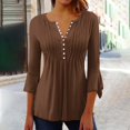 thumbnail image 2 of 3/4 Length Sleeve Tops for Women 2026 Crewneck Casual Pleated Tunic Tops Loose Fit Shirts Blouses, 2 of 5