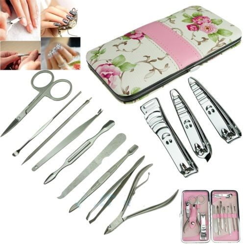 Simyoung 12 PCS Pedicure / Manicure Set Nail Clippers Cleaner Cuticle Grooming Kit Case Flower