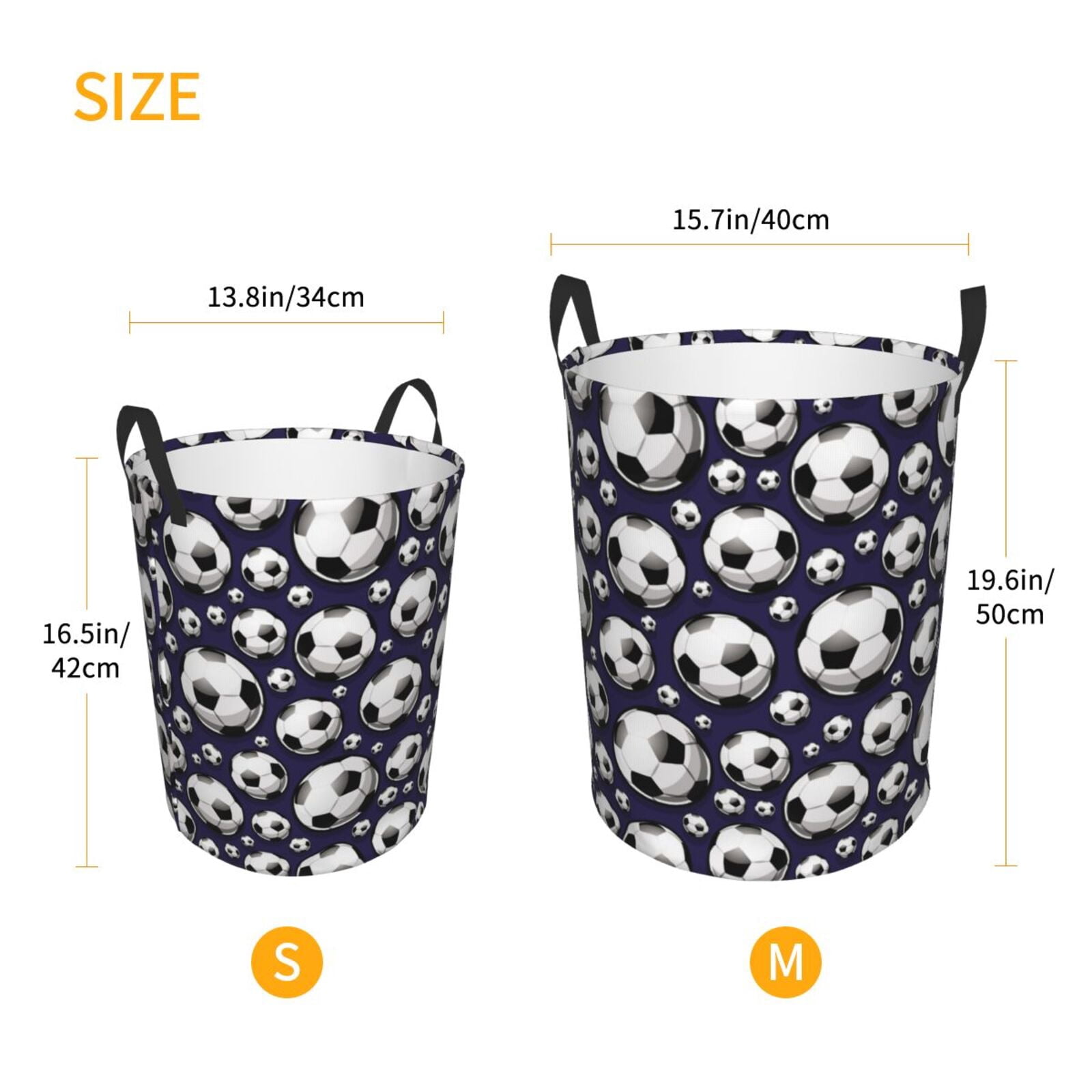 Large Laundry Basket with Handles - football soccer ball navyblue Kids Baby Dirty Clothes Laundry Hamper for Bedroom Aesthetic