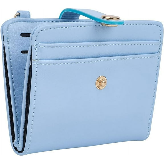 PU Leather Slim Wallet for Women Small RFID Blocking Credit Card Holder Leather Bifold Wallets Coin Front Pocket Purse with Keychain for Coin Cash Women Bag Sky Blue
