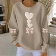 thumbnail image 3 of Tbopshirt Sweatshirts for Women Graphic Hoodless Valentine Long Sleeve Crewneck Ribbed Pullover Tops Khaki,S, 3 of 4