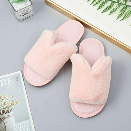 

Women s Fuzzy Faux Fur Flat Spa Slide Slippers Open Toe House Indoor Shoes Sandals