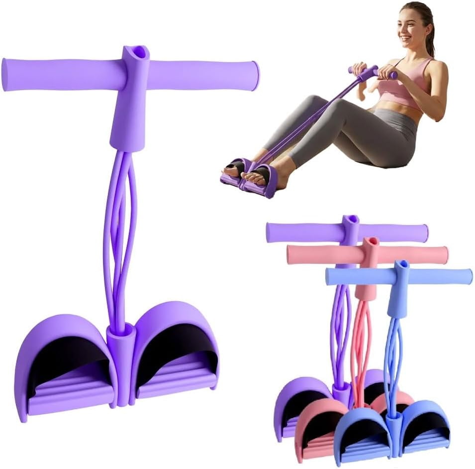 ABPETE Multi-Function Tension Rope,4 Tube Elastic Yoga Pedal Resistance Band with Handle,Natural Latex Tension Rope Fitness Equipment, for Abdomen/Waist/Arm/Leg Stretching Slimming Training