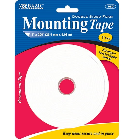 BAZIC Double Sided Foam Mounting Tape 1" X 200", 1-Pack