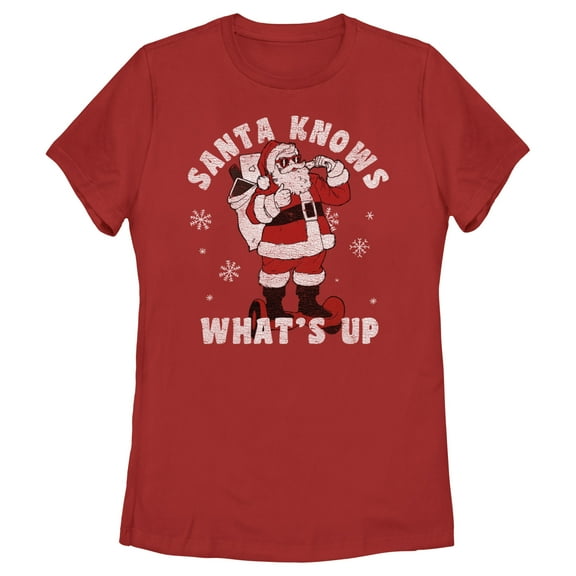 Women's Lost Gods Santa Knows What’s Up Graphic Tee Red Large