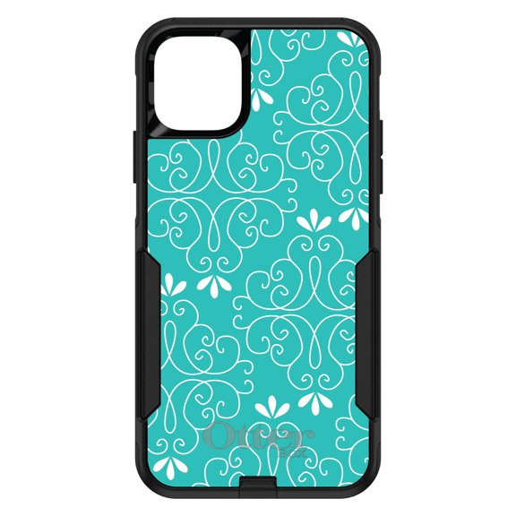 DistinctInk OtterBox Commuter Custom Case for Apple iPhone 15 (6.1" Screen) - Teal White Floral - Slim Profile Design