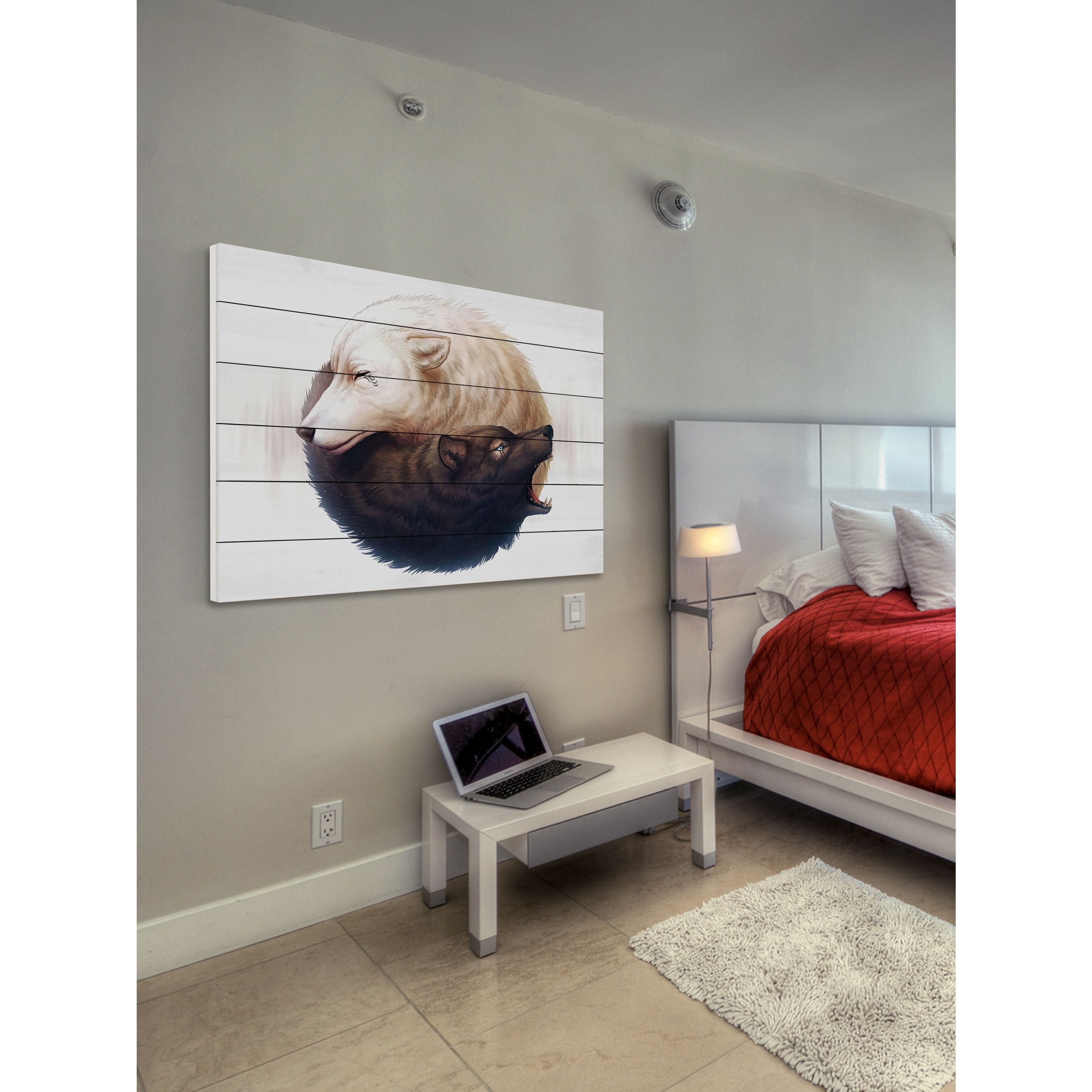 Marmont Hill "Yin and Yang Wolves" Painting Print on White Wood