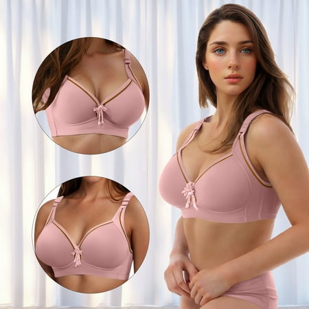 REORIAFEE Push up Bras Women Gathered Together Wirefree Bras Seamless Adjustable Straps Brassiere Comfy Spaghetti Straps Breathable Corset Underwear Comfortable Classic Support Lingerie Pink XXXXXL