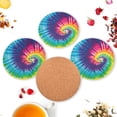 thumbnail image 6 of Colorful Tie Dye Design Swirl02 Drinks Coasters, Non-Scratch Cork Base Round Cups Mats for for Wooden Coffee Table, Cool Housewarming Gift for Home Decor, 6 of 7