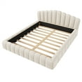 thumbnail image 6 of Queen Size Floor Bed Frame with Shell-Shaped Headboard and Wooden Slats, Velvet Upholstered Platform Bed with Soft Cushioning All Around Guards, No Box Spring Needed, Easy Assembly, 6 of 7