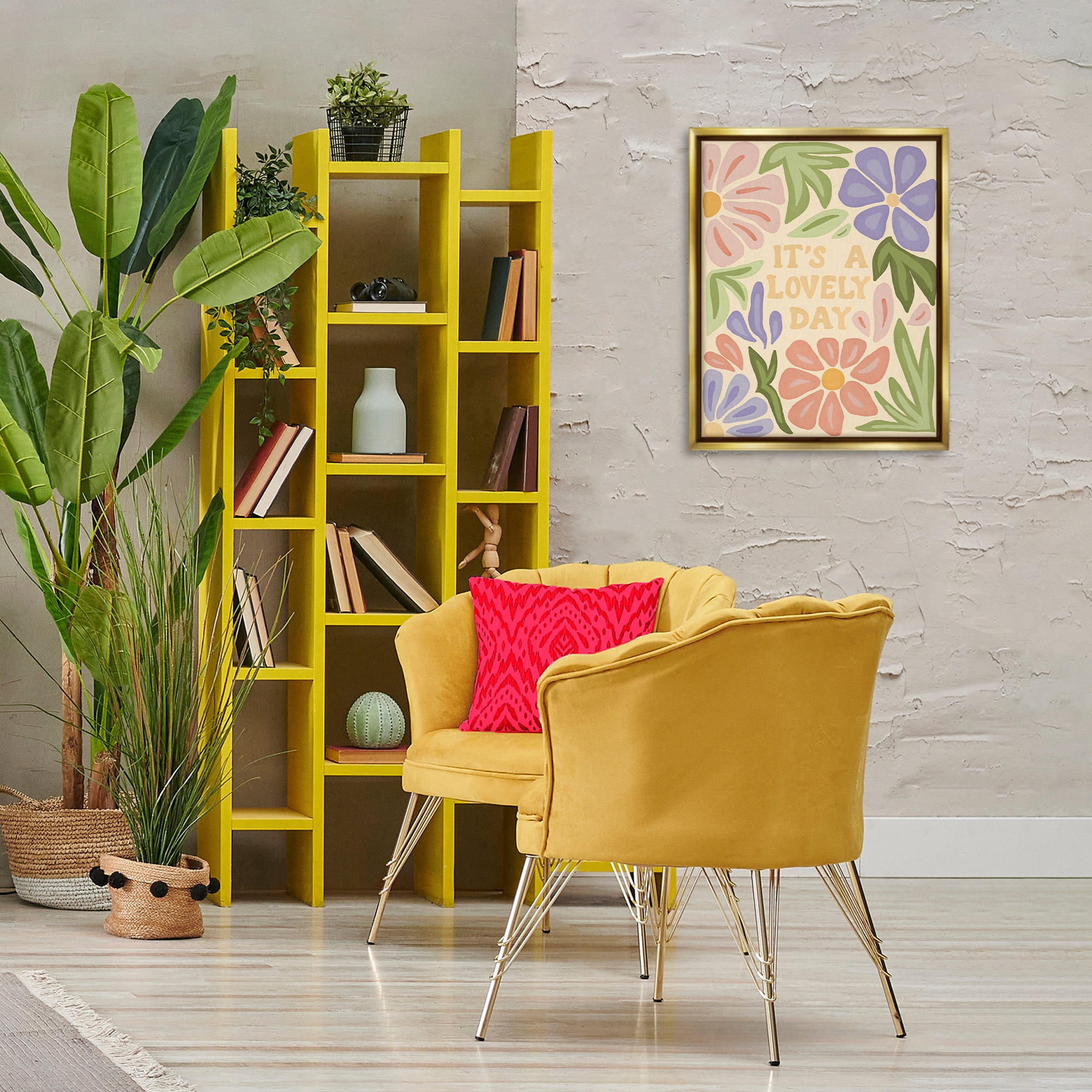 Stupell Industries Lovely Day with Florals Plants & Flowers Painting Gold Floater Framed Canvas Art Print Wall Art, 17 x 21