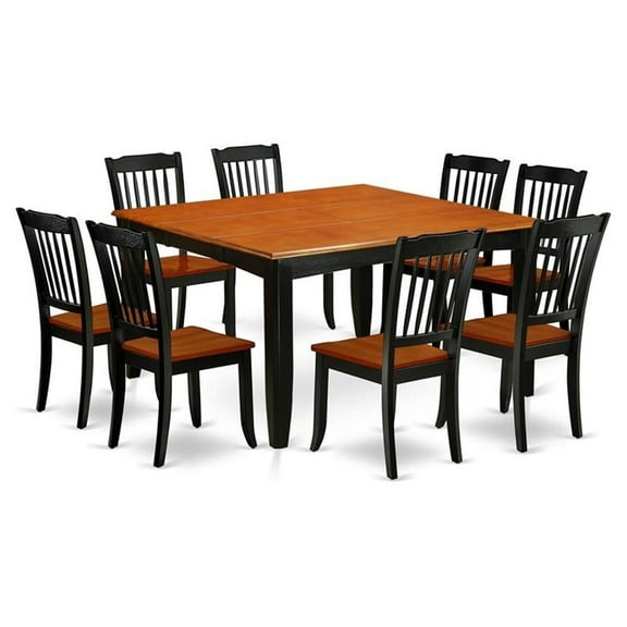 Pemberly Row 9-piece Dining Set w/ Slatted Chairs in Black/Cherry