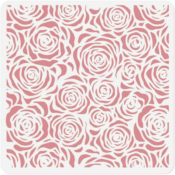 Spring Rose Blossom Allover Wall Stencil for Painting 11.8”x11.8” Rose Flower Plastic Reusable Stencil for Wood Burning DIY Craft Art Stencil Template on Fabric Canvas Furniture Journal 1 pc