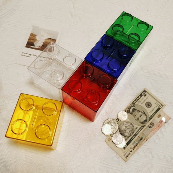 Visland Coin Bank Transparent Visible Easy to Use Kids Building Block Design Money Saving Box for Gifts