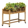 thumbnail image 6 of Dextrus Raised Garden Bed 47x18x31in Wood Mobile Elevated Planter Box Stand With Lockable Wheel, Shelf, Liner - Brown, 6 of 8