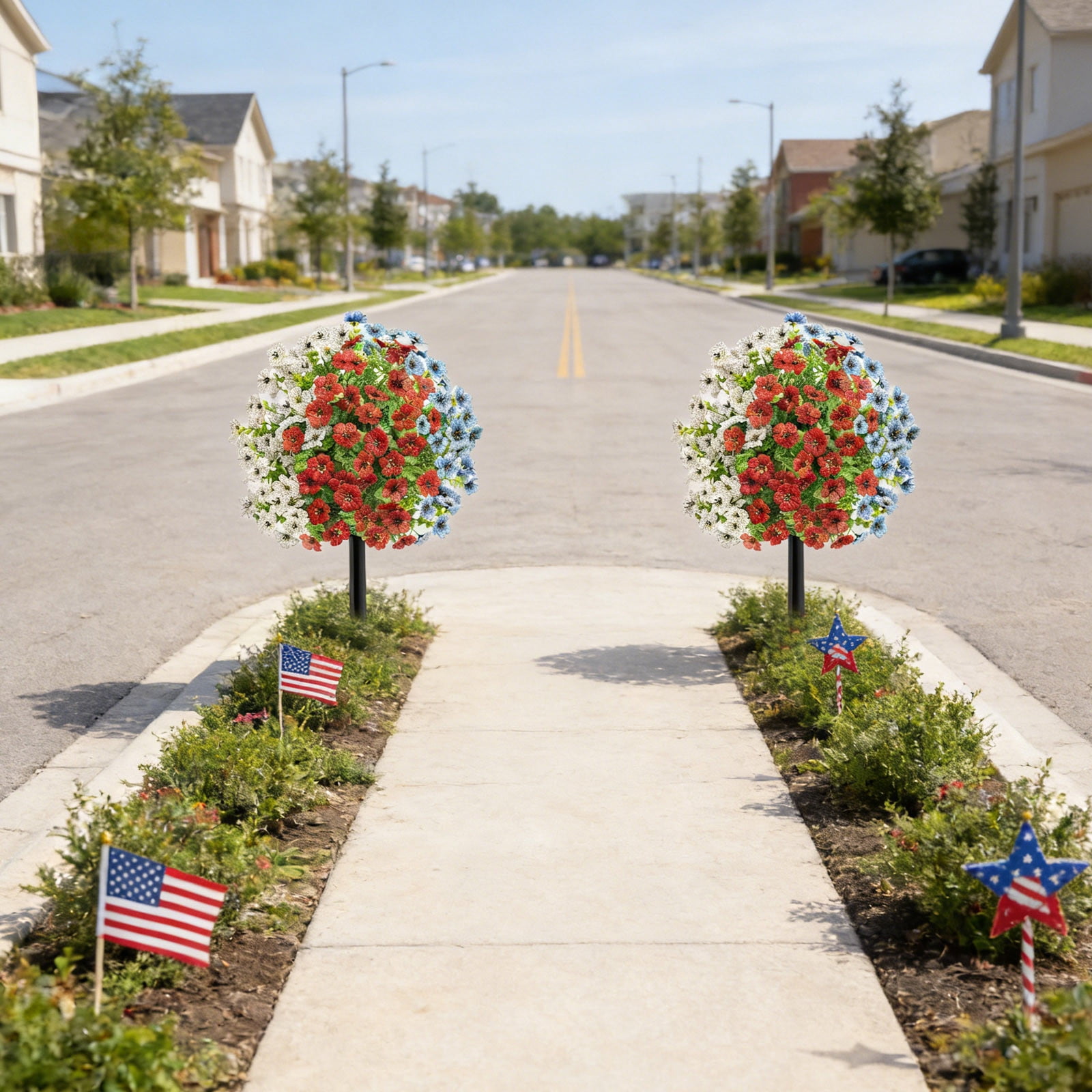 Bcylexb 4th of July Patriotic Artificial Flowers for Outdoors, UV Resistant Realistic Fake Flowers with Stake for Independence Day Indoor Home Garden Decor