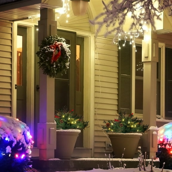 HOMCOM 2 Ft/22 inch 2 Pack Prelit Artificial Christmas Tree Cordless with 69 Branches, Warm White LED Lights, Red Berries, Pine Cones, for Outdoor Entryway, Green