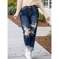 thumbnail image 4 of Women'S Ripped Mid Waisted Boyfriend Jeans Loose Fit Distressed Stretchy Denim Pants Dark Blue L, 4 of 8