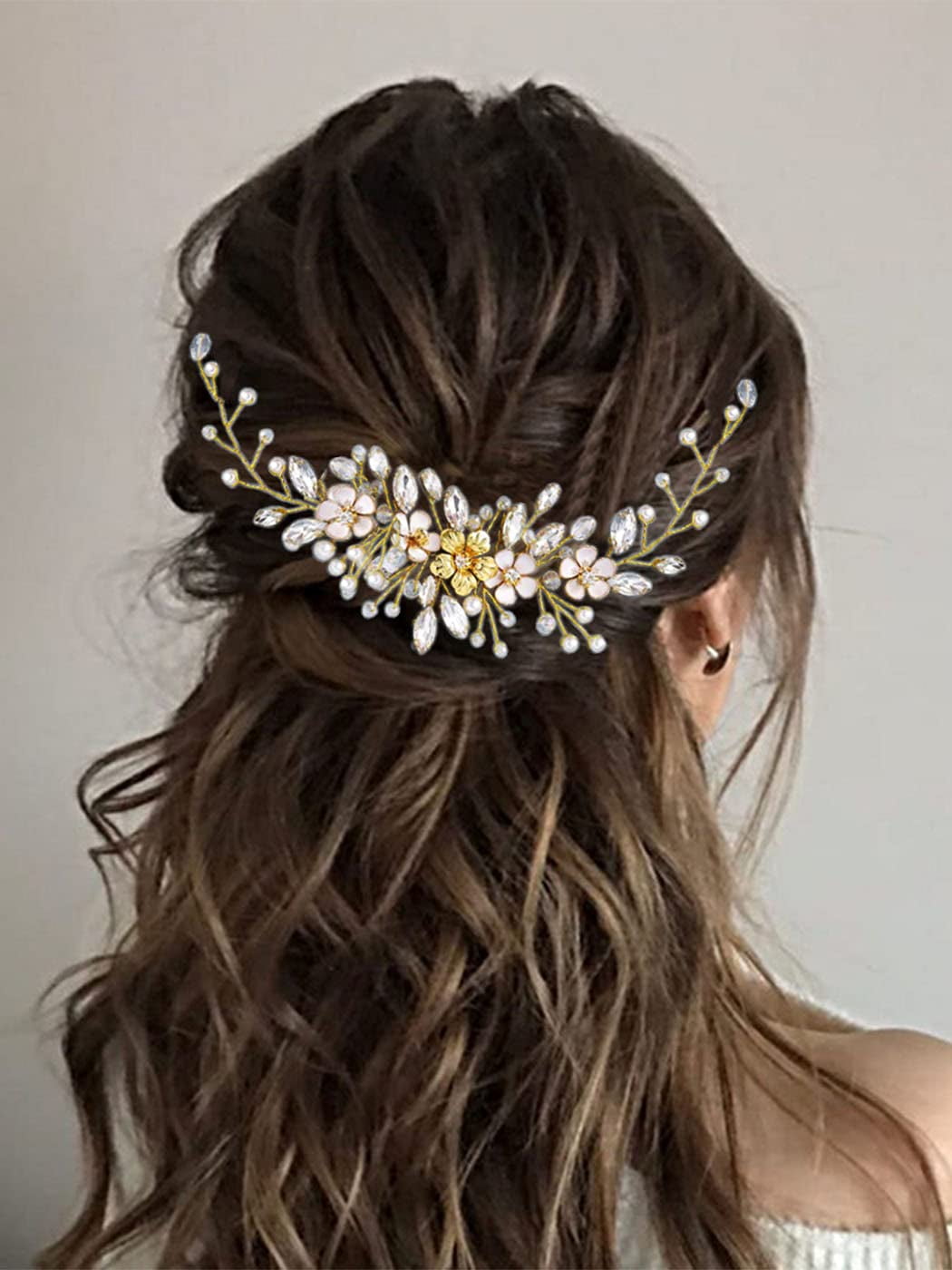 Women 50cm pearl rhinestone headbands wedding hair vine bridal accessories JC 