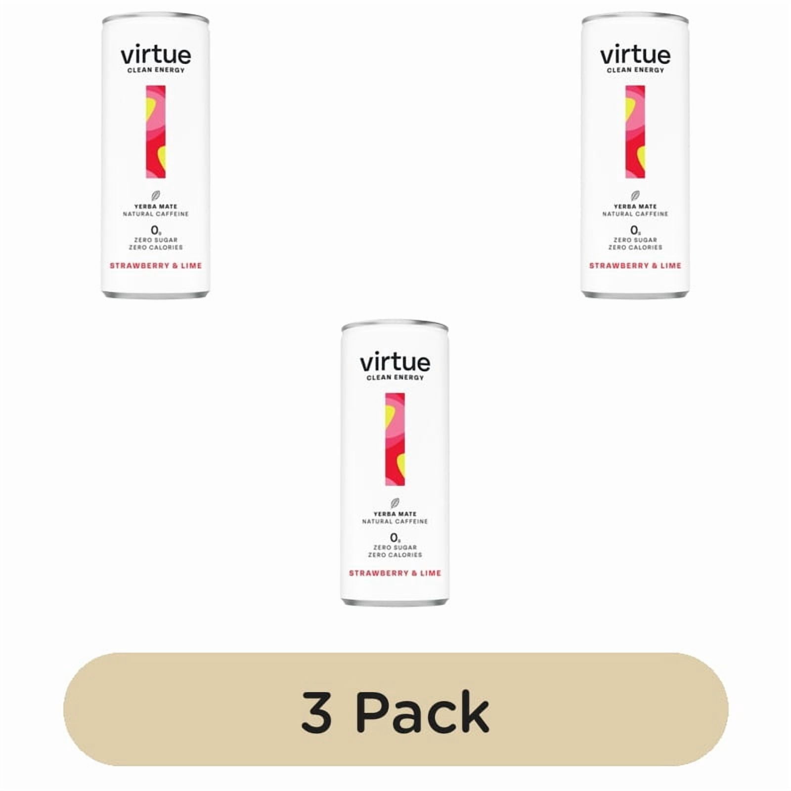 Virtue Yerba Mate Strawberry & Lime Clean Energy 250ml, British Import (Pack of 3)
