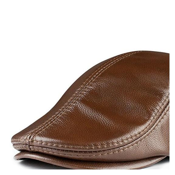 Mens Beret Real Leather Flat Cap Brown Earflaps Warm Autumn Winter Driver Hat Newsboy ,Fashion