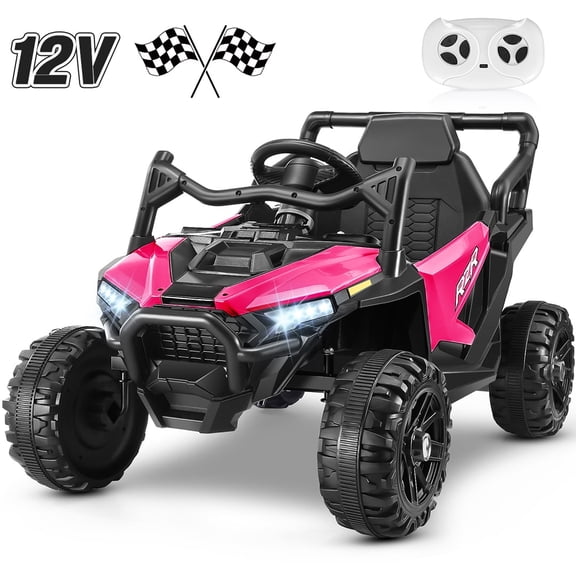 Funcid 12V Ride on Toys with Remote Control, Single Seater Ride on Cars, 200W Electric Car for Kids w/ Bluetooth, Knob Volume Control, Battery Indicator, MP3, Spring Suspension, Rose Red