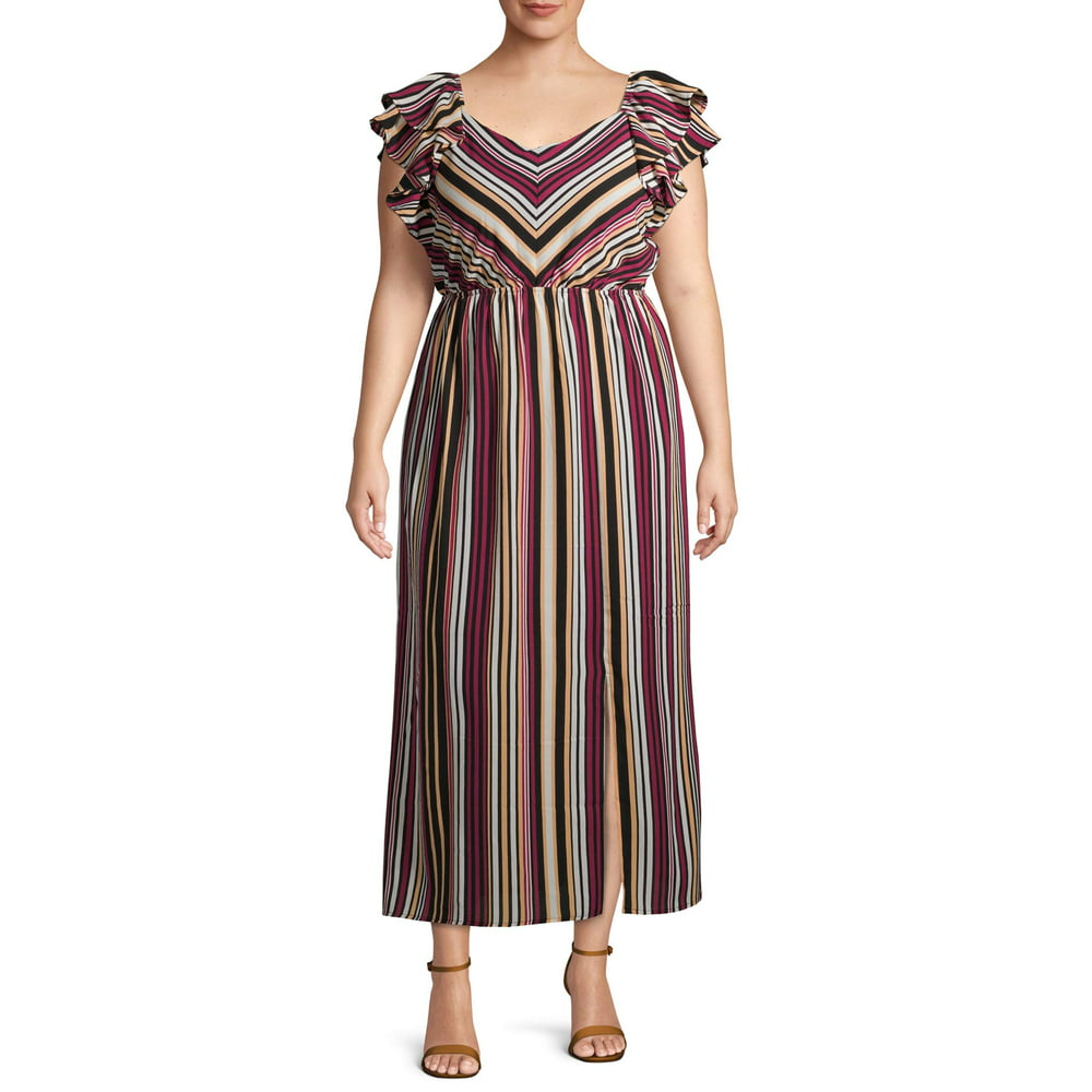 Monteau - Monteau Women's Plus Size Woven Stripe Maxi Dress with Bottom ...
