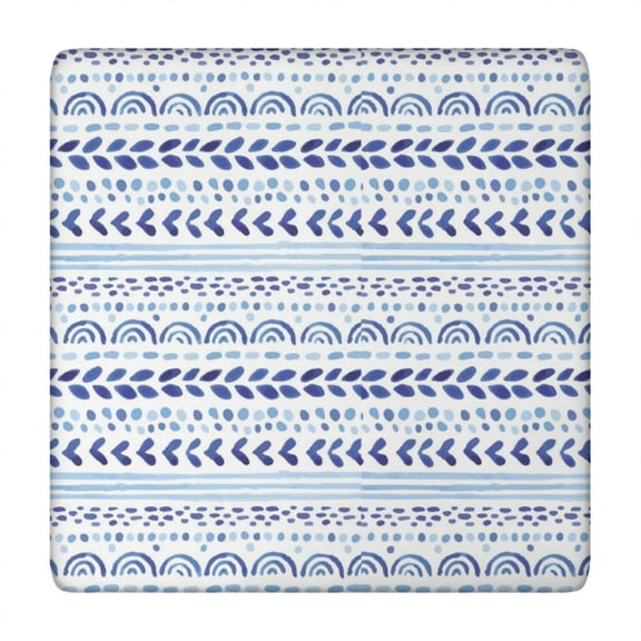 Blue Striped Geometric Pattern Square Fitted Tablecloth with Elastic Edge,Square Table Cover,Washable Elastic Table Cover for Home Kitchen Party Decor 34"x34"