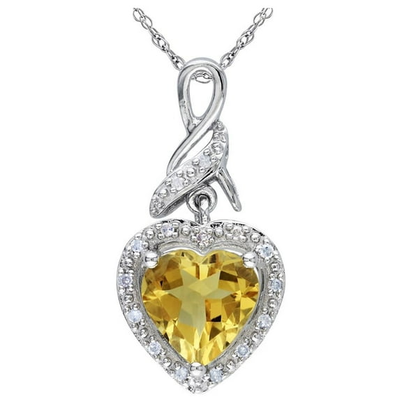 1.70 Carat (Ctw) Citrine & Diamond Heart Pendant Necklace in Sterling Silver with Chain for Women