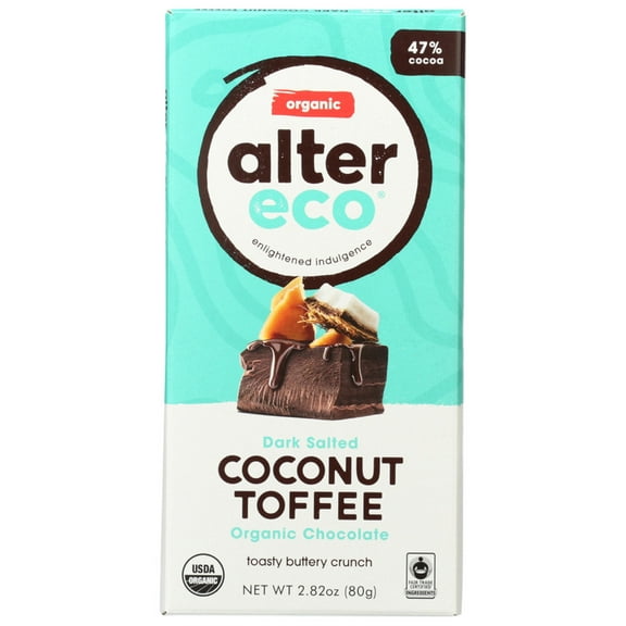 Alter Eco America Dark Coconut Toffee Organic Chocolate Bar, 2.82 oz