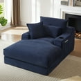 thumbnail image 4 of Aukfa 68" Oversized Chaise Lounge Chair with 2 Cup Hoders&Side Pockets, 3Pillows, Corduroy, Blue, 4 of 9