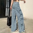 thumbnail image 6 of Ruyang Girls Ripped Jeans Elastic Waist Denim Pants Teens Baggy Wide Leg Distressed Jeans with Pockets Kids Streetwear Summer Pants, 6 of 8