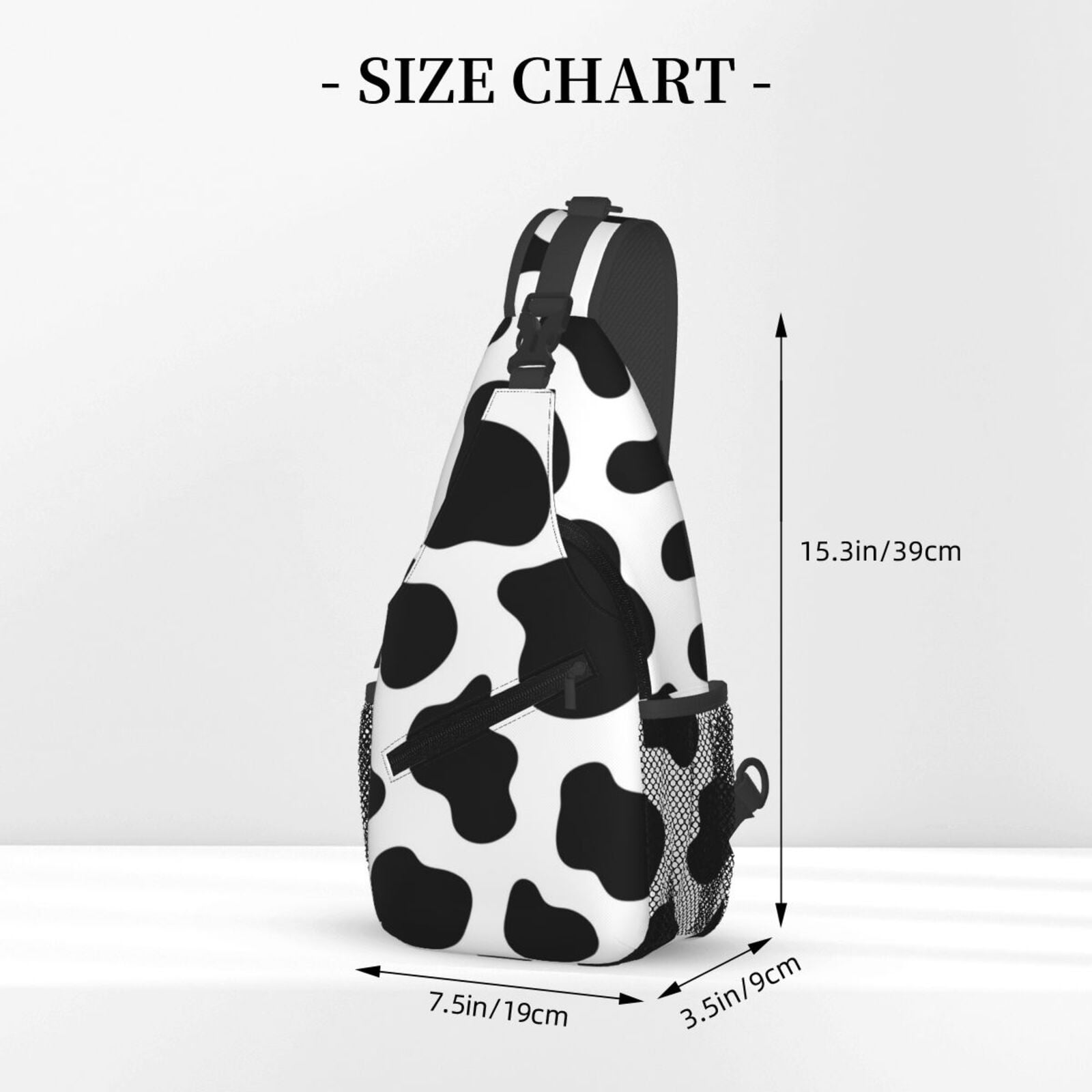 Black And White Cow Skin Print Sling Backpack Shoulder Chest Crossbody Bag Causal Travel Hiking Daypack