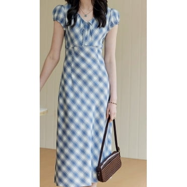 Plaid Dress Women Summer New Retro Print Slim Skinny Skirt