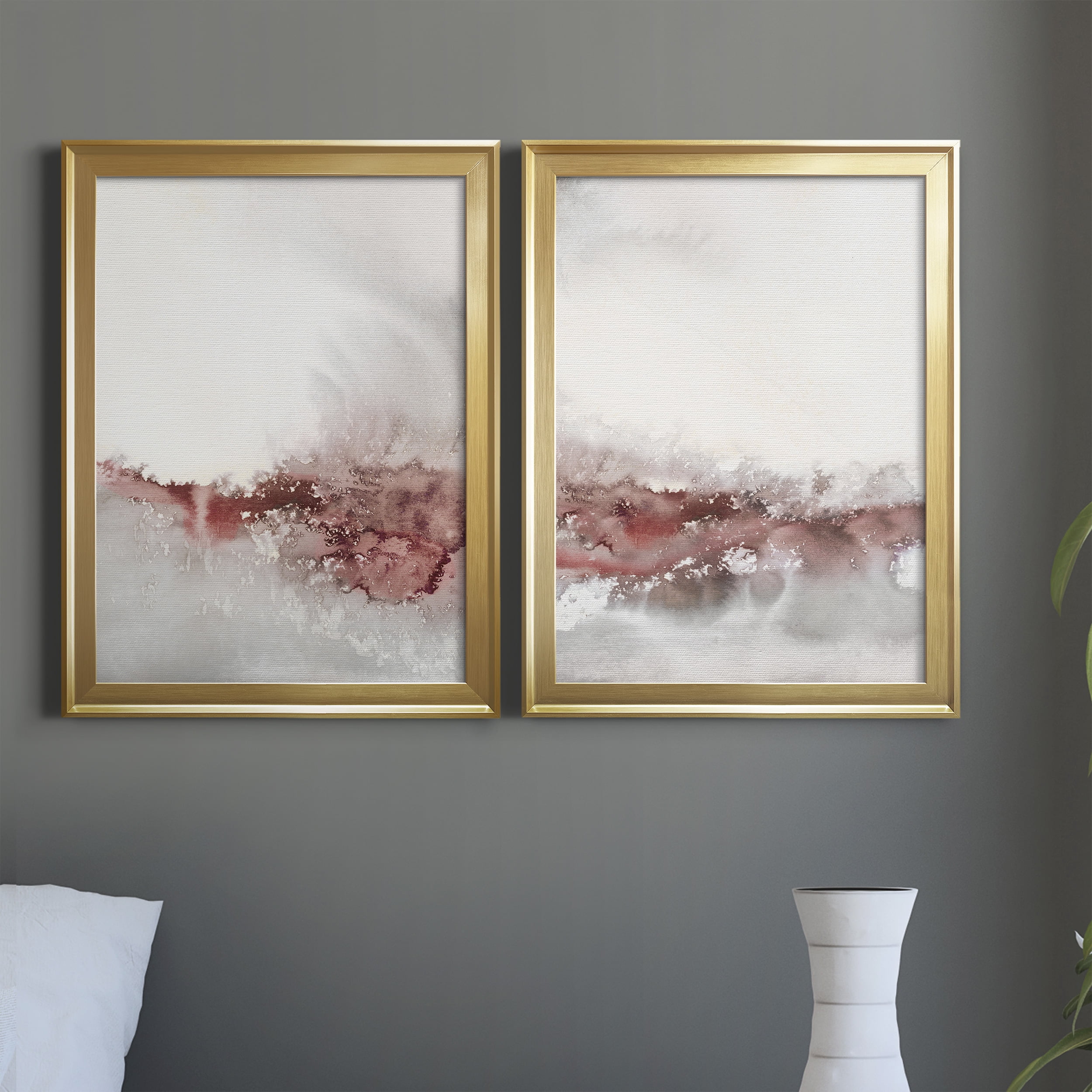 2 Piece Set Soft Waves I Premium Framed Canvas - Ready to Hang - 22.5 x 30.5 Each - Gold Frame