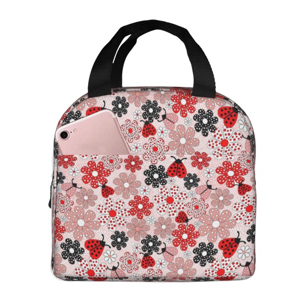 Easygdp Cute ladybugs red Bolsa Térmica Premium - Tela Oxford Impermeable, Gran Capacidad, Bolsillo Frontal, Unisex para Trabajo, Escuela, Actividades al Aire Libre y Picnics