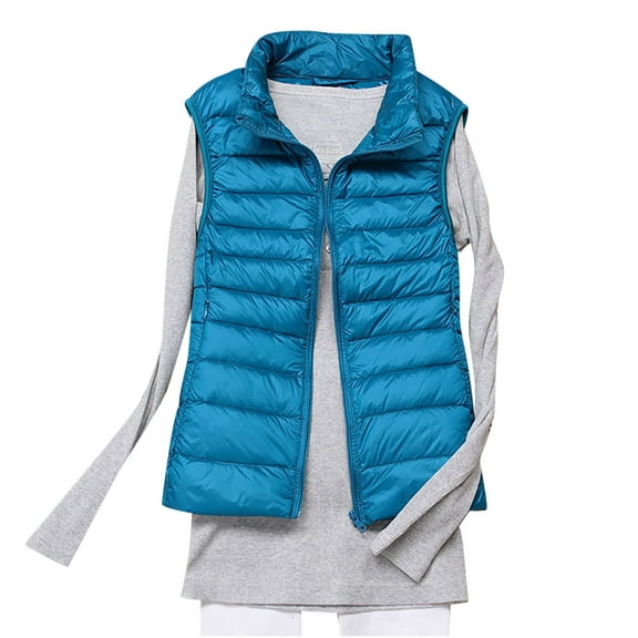 Wdfiry Women's Vests Padded Lightweight Vest for Women, Turn-down Collar Quilted Gilet with Zip Pockets