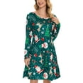 thumbnail image 2 of Gustave Women Christmas Tunic Dresses Long Sleeve Xmas Print Midi Dress Loose Fit Casual Swing T-Shirt Dress with Pocket - Green, S, 2 of 8