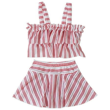

ZRBYWB Girl s Swimsuit Two Piece Striped Shorts Swimming Pool Hot Spring Natatorium For 5 To 12 Years Cute Swimwear